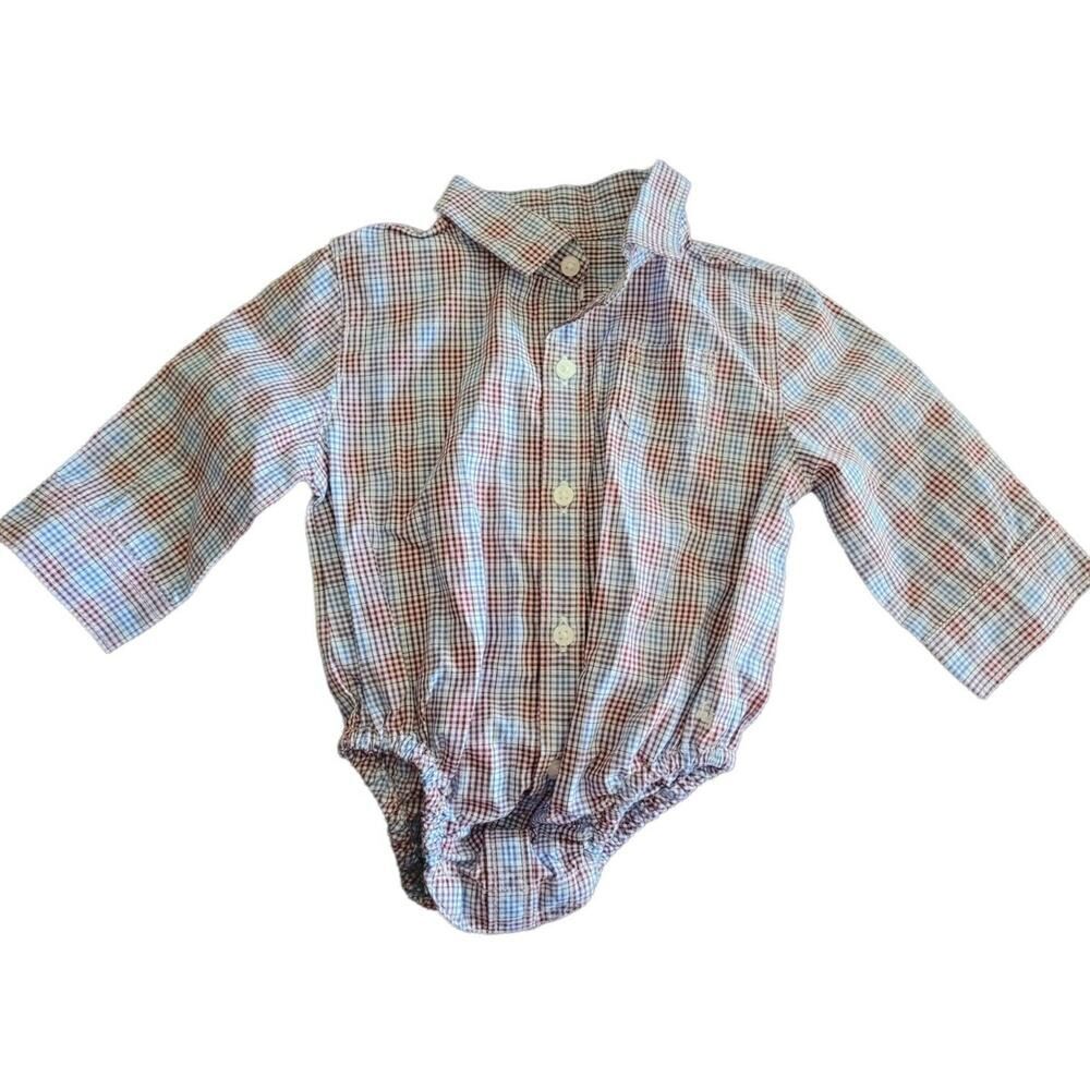Janie and Jack Baby Boy Plaid Button Dress Shirt Snap Bodysuit SZ 3-6M